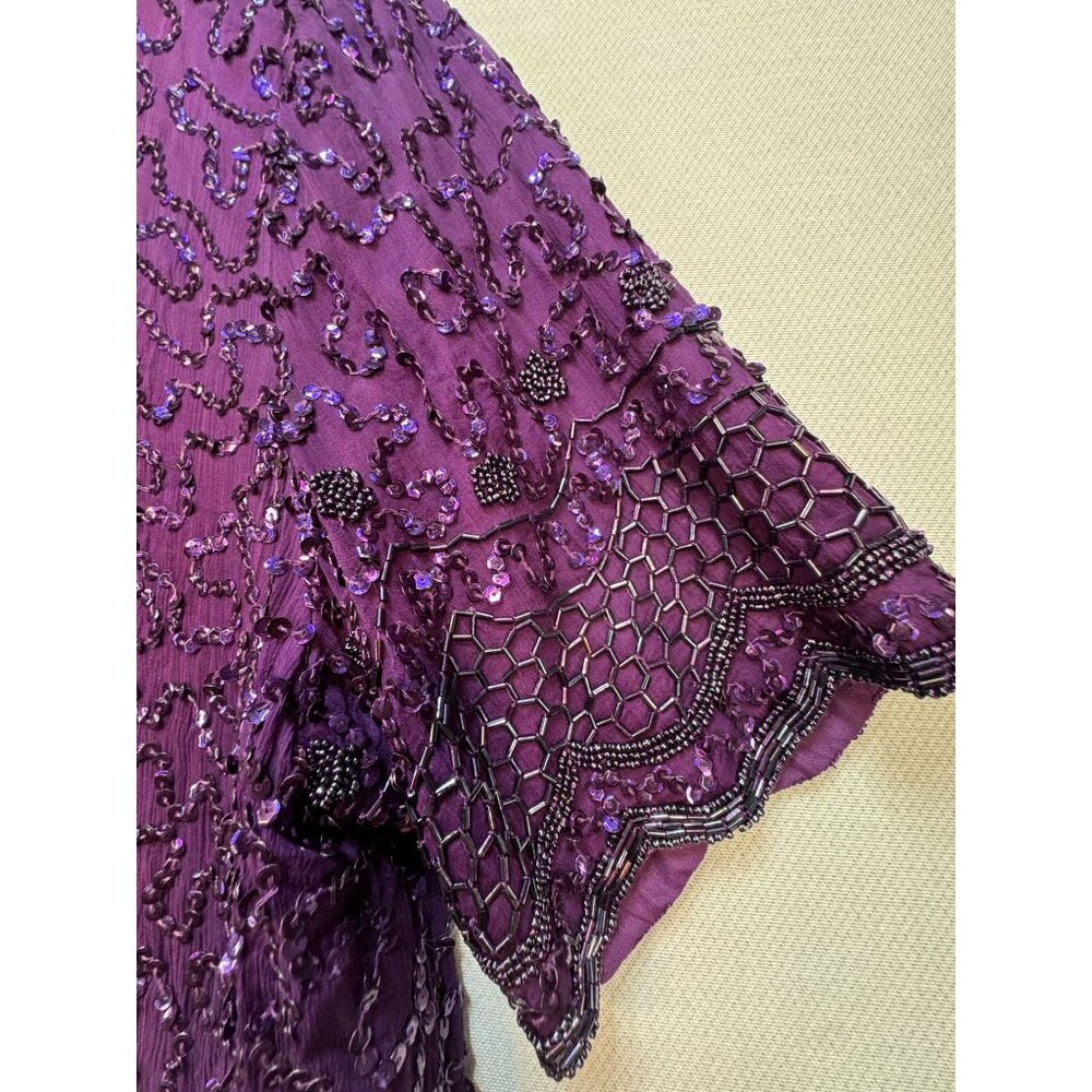 Brilliante By J.A Silk Formal Midi Shift Dress Size 1X Purple Sequin - Picture 7 of 13